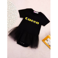 Черный детский бодик с юбкой-пачкой надпись королева Queen 